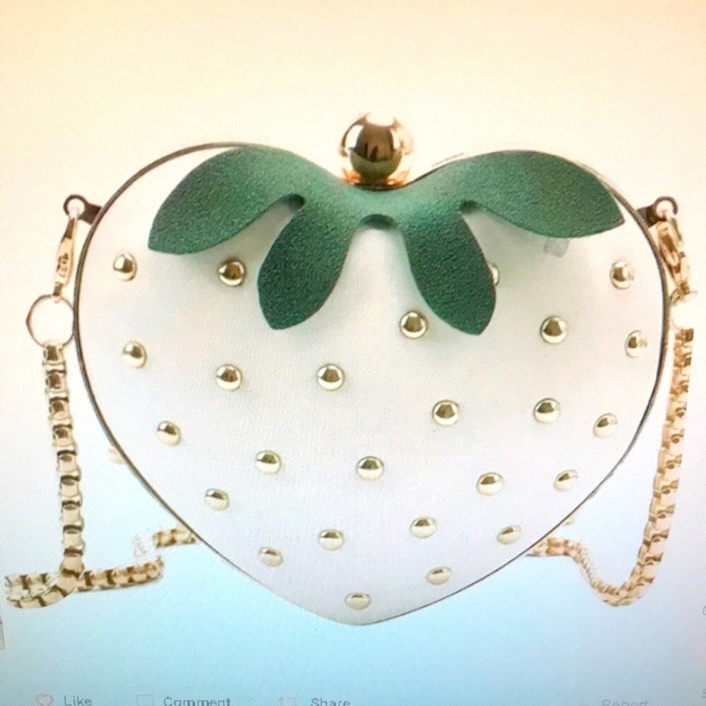 Two Bundled Heart Shaped Strawberry Purse Coin Purse Crossbody Chain Bags NWOT
